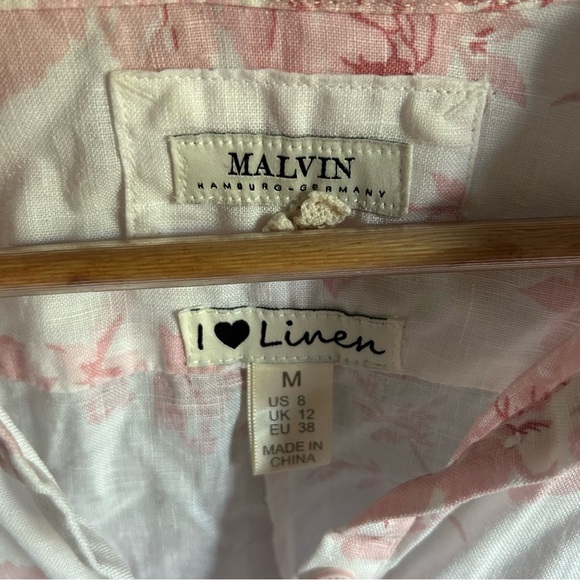 MALVIN HAMBURG GERMANY FLORAL LINEN DRESS 3/4 SLEEVE Size medium - Picture 5 of 7